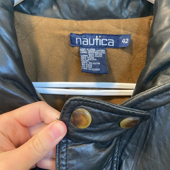 RARE Vintage Nautica genuine leather men’s black button‎ pocket zip jacket coat - Picture 2 of 14